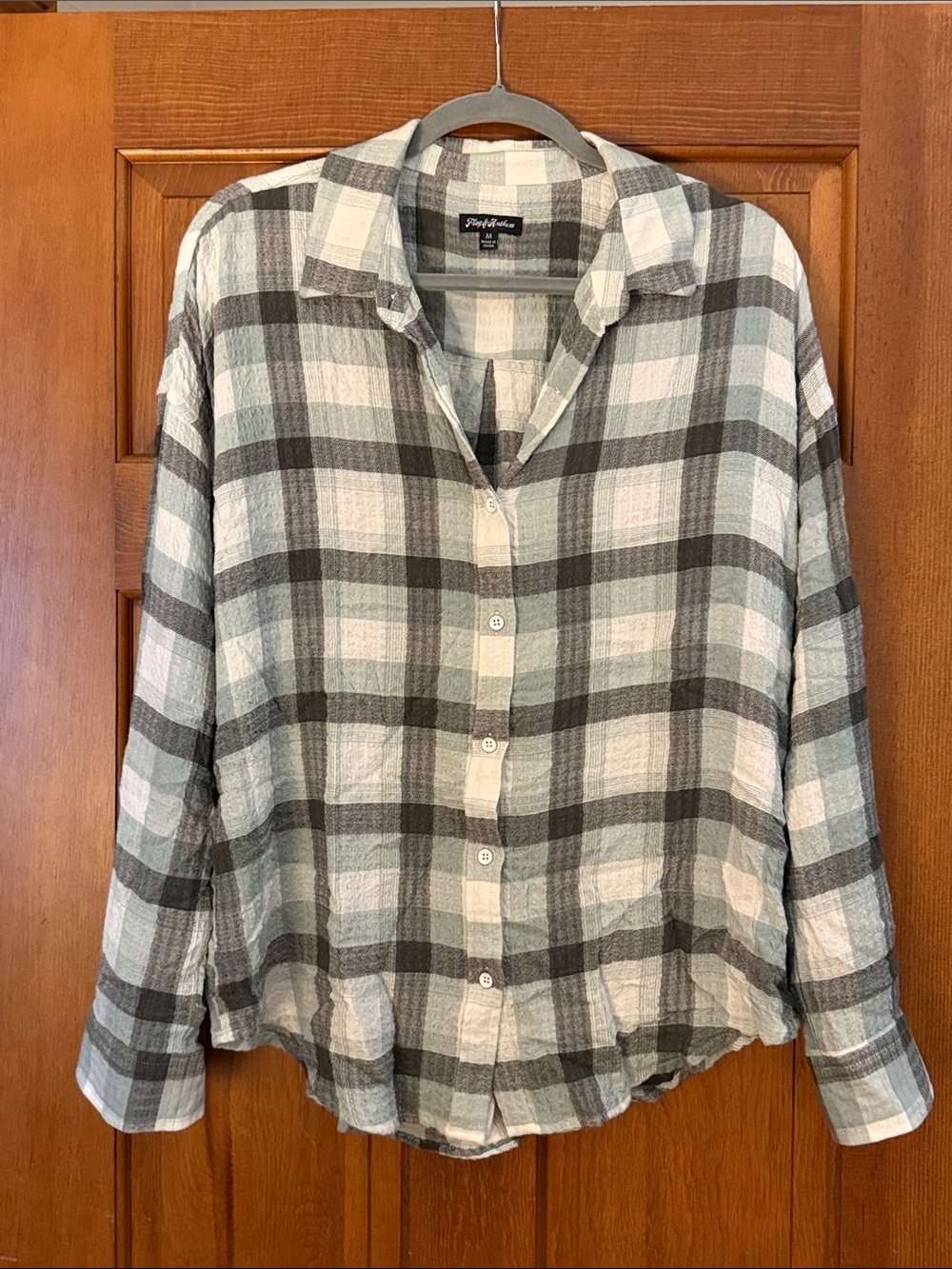 Flag and Anthem Mint, Gray & White Plaid Button-Up Shirt